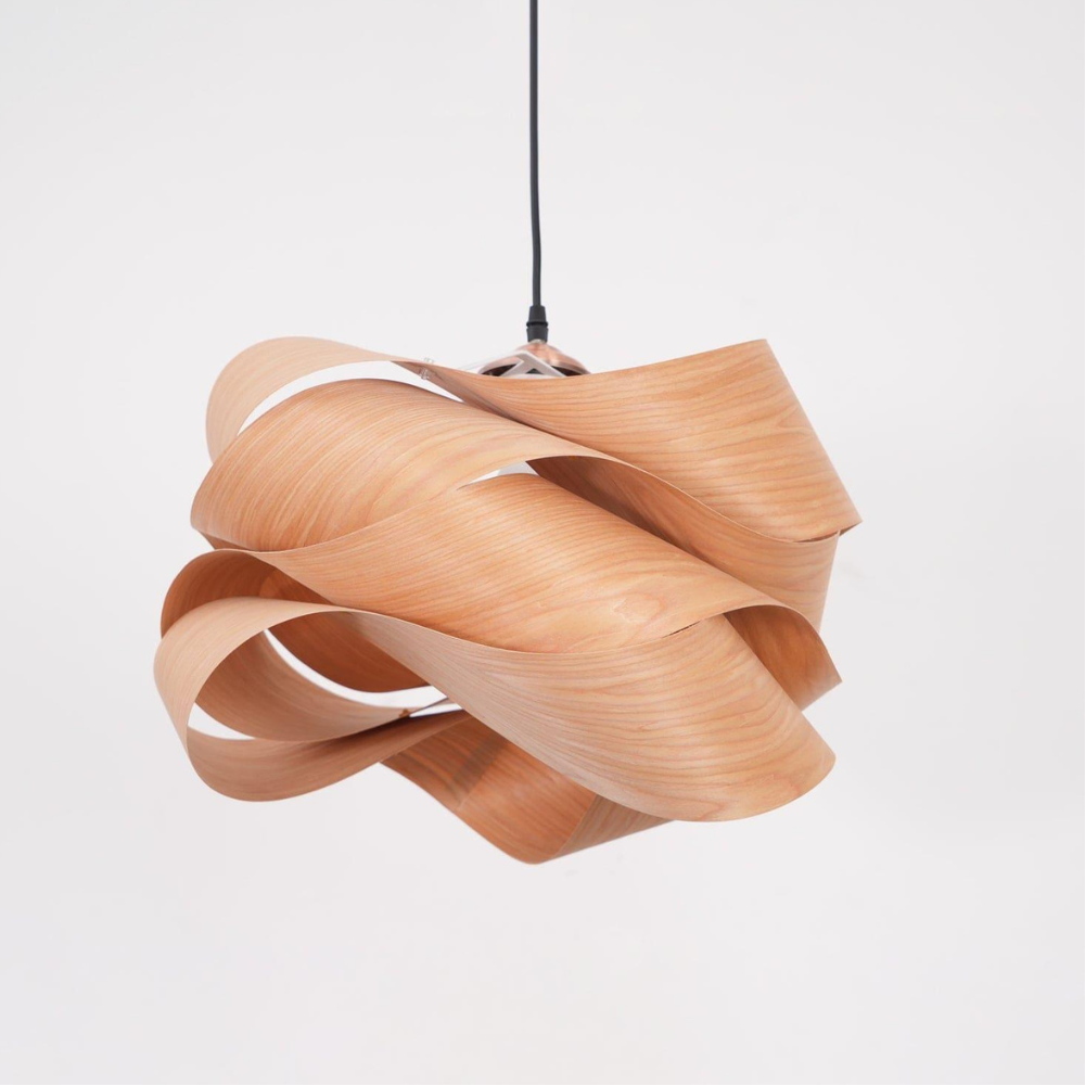 Wood Ribbon Pendant Light with Spiral Shade - Mid Century Modern