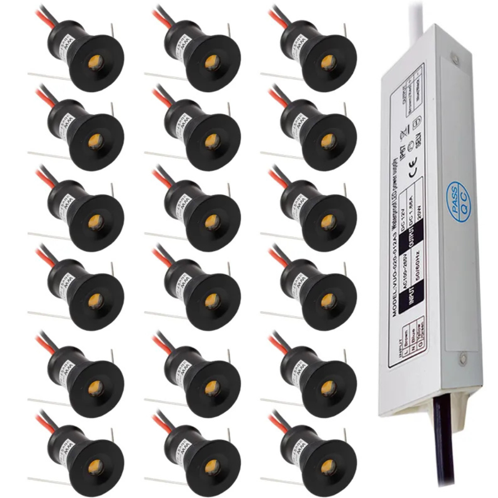Einbaubeleuchtungs-Set mit 12W- oder 20W-Transformator – Aluminium Mini-Spots
