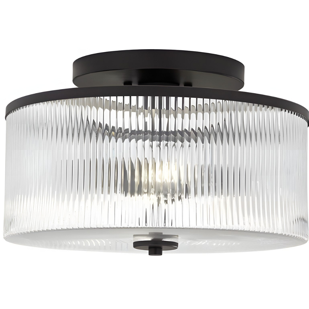 Modern Fluted Glass Drum Flush Mount - Ribbed Glass Ceiling Light