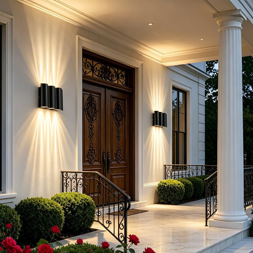 Außen-LED-Verandaleuchten mit Wellenrahmen und Doppelstrahl – Moderne Wandleuchte
