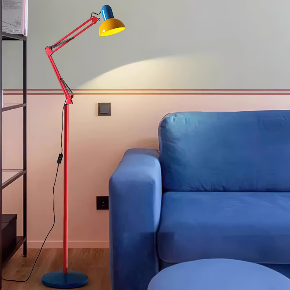 Adjustable Floor Lamp – Memphis Style with Spring-Balanced Articulated Arm and Metal Dome Shade