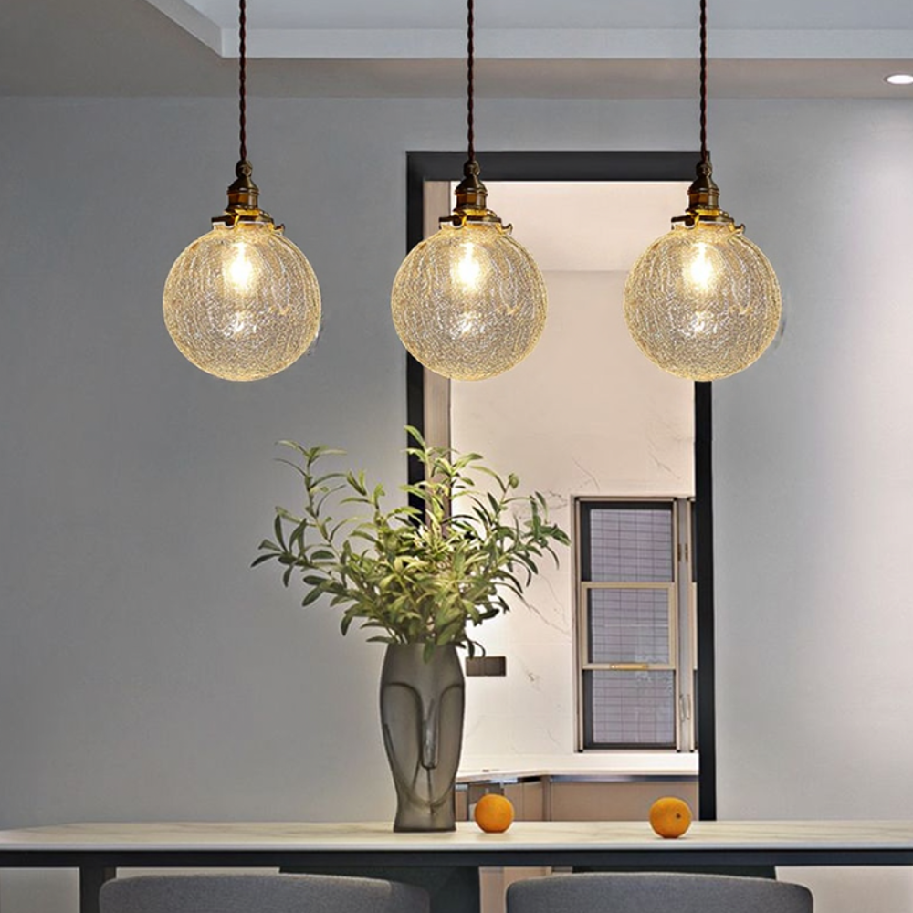 Hanging Ceiling Lamp with Rippled Crystal Glass - Retro Industrial