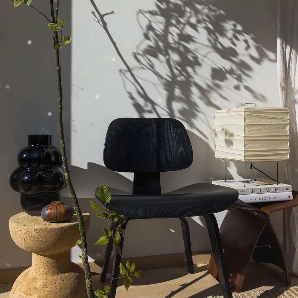 Japanese Paper Lantern Table Lamp with Metal Handle - Wabi Sabi Design