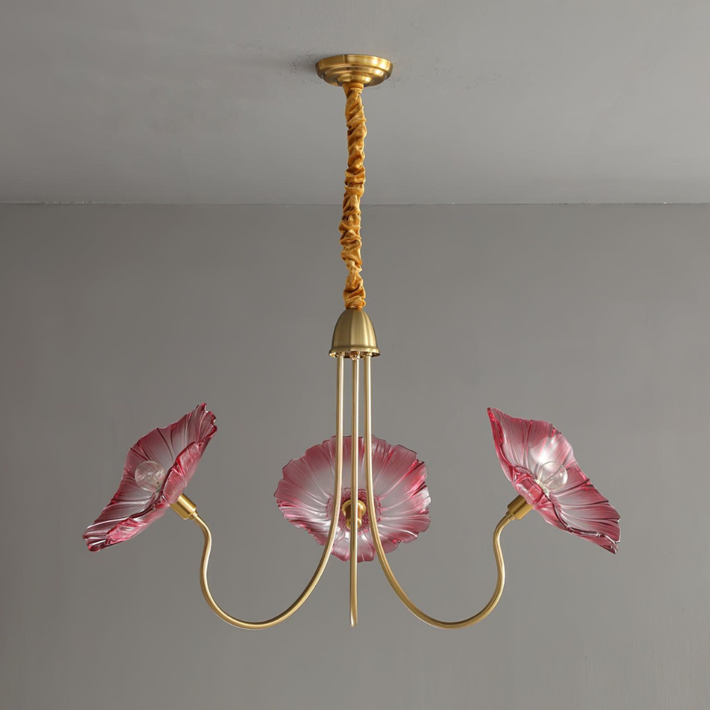Chandelier with Flower Glass Shades and Gold Metal Frame - Modern Art Deco