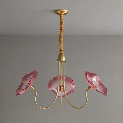 Chandelier with Flower Glass Shades and Gold Metal Frame - Modern Art Deco