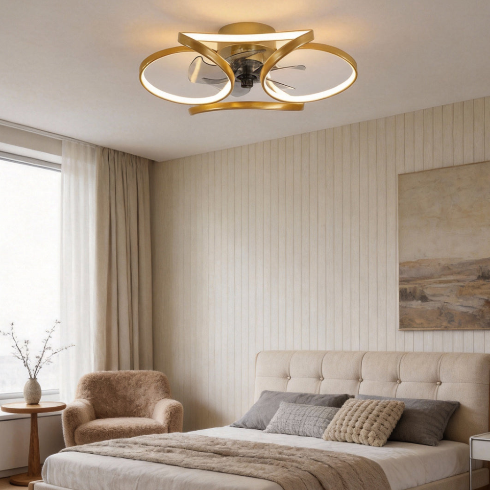 LED Ceiling Fan with Low Profile Flush Mount and Dimmable Light - Minimalist