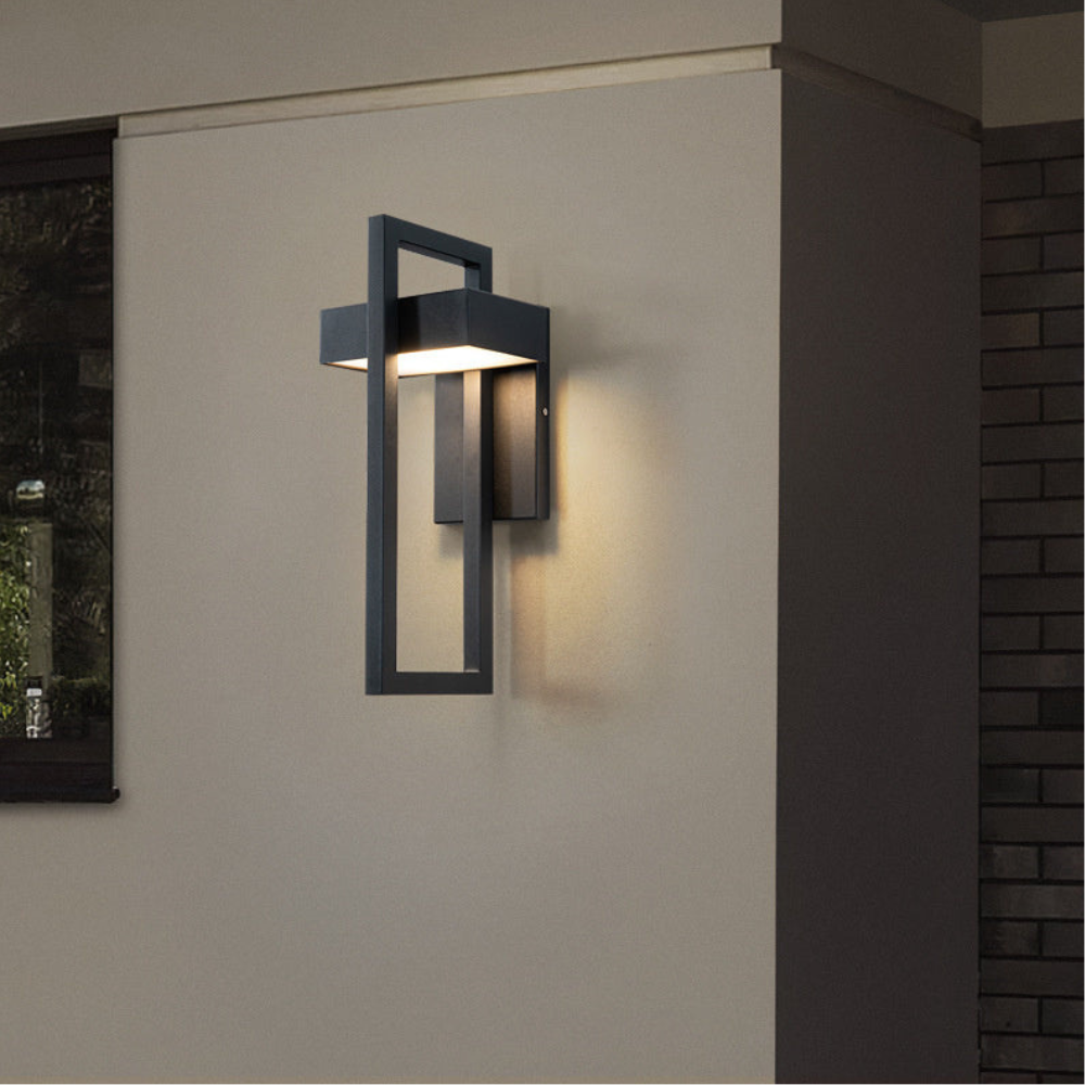 Modern Geometric Outdoor Wall Sconce - LED Linear Square Lantern