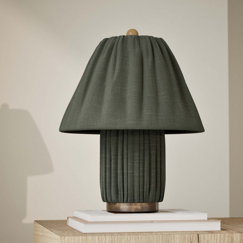 Retro Pleated Linen Table Lamp - Mid-Century Modern Boho Bedside Light