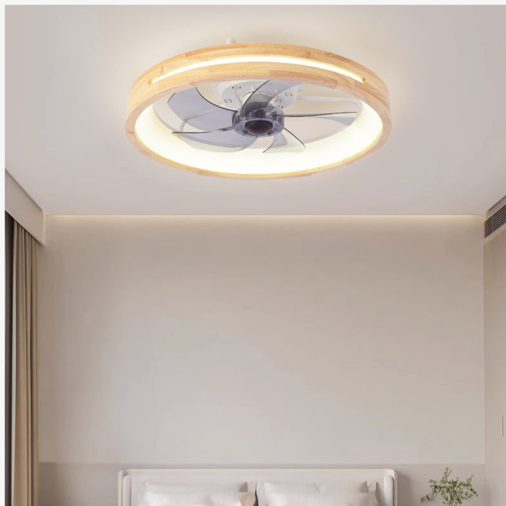 flush mount ceiling fan with light and Hollowed or Solid Wood Frame - Japandi Style