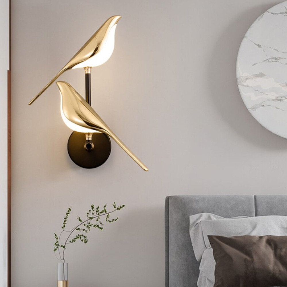Bird Shape LED Wall Lamp - Nature Inspired Gold and Black Sconce