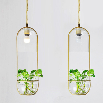 Modern Botanical Planter Pendant Light  - Gold Glass Bowl Pendant Lights