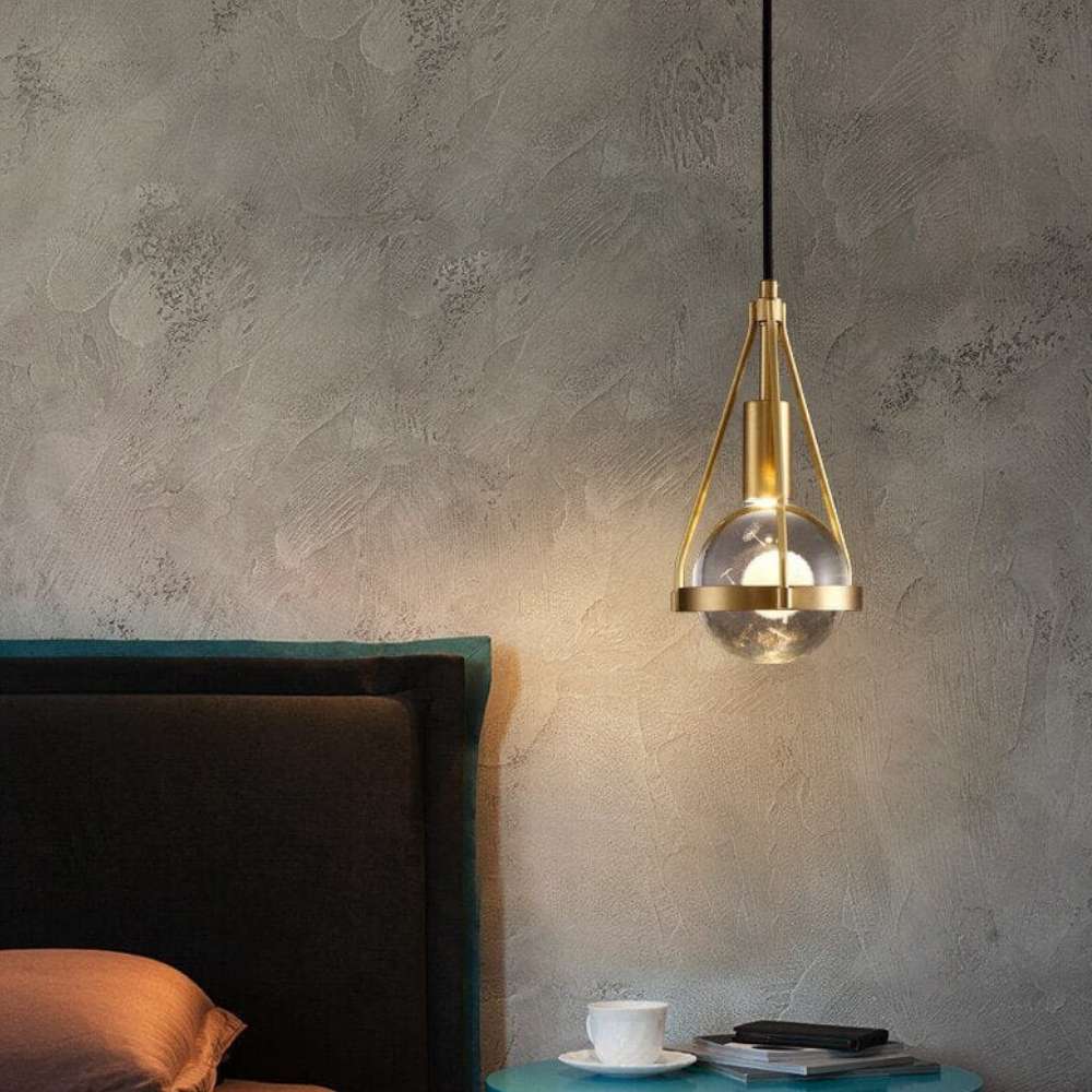 Dandelion Glass Globe Pendant Light with Triangular Brass Frame