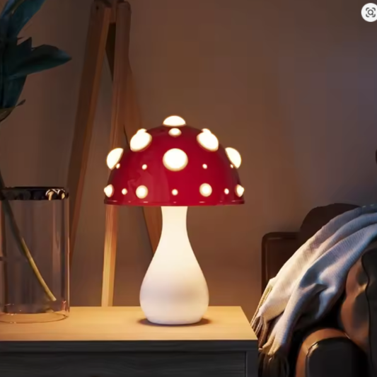 Tischlampe mit Pilzschirm in Tupfenmuster – Modernes Mid-Century-Retro-Design