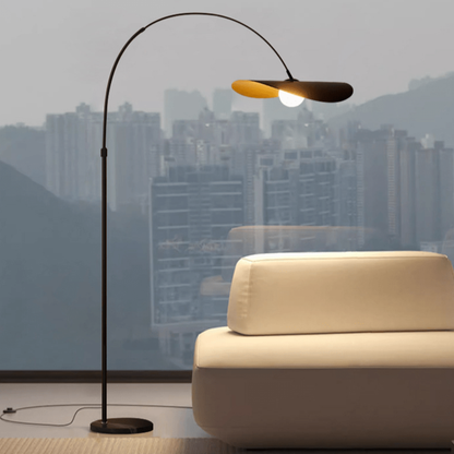 Arc Floor Lamp with Wavy Petal Shade and Iron Frame - Wabi Sabi Style