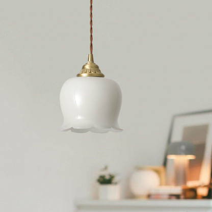 Floral Resin Hanging Lamp with Brass Hardware - Vintage Inspired