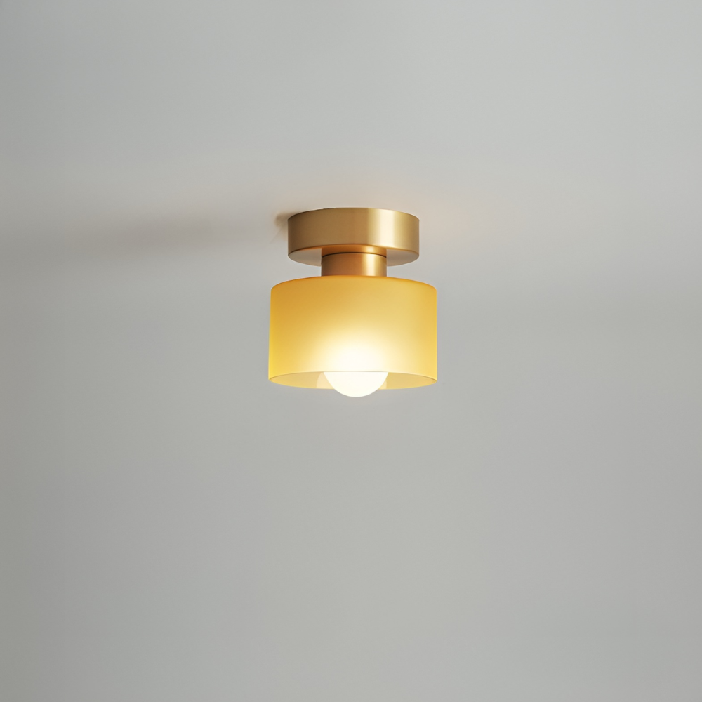 Flush Mount Ceiling Light with Glass Shade - Modern Bauhaus Metallic