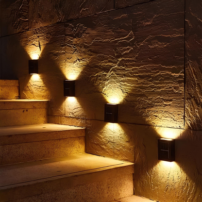 Solar Powered Outdoor Wall Sconce - Dual Beam LED Exterior Fence Light
