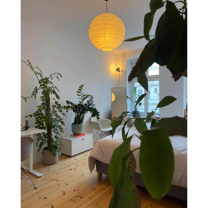 Spherical Ribbed Paper Hanging Fixture - Mid Century Modern Zen Style
