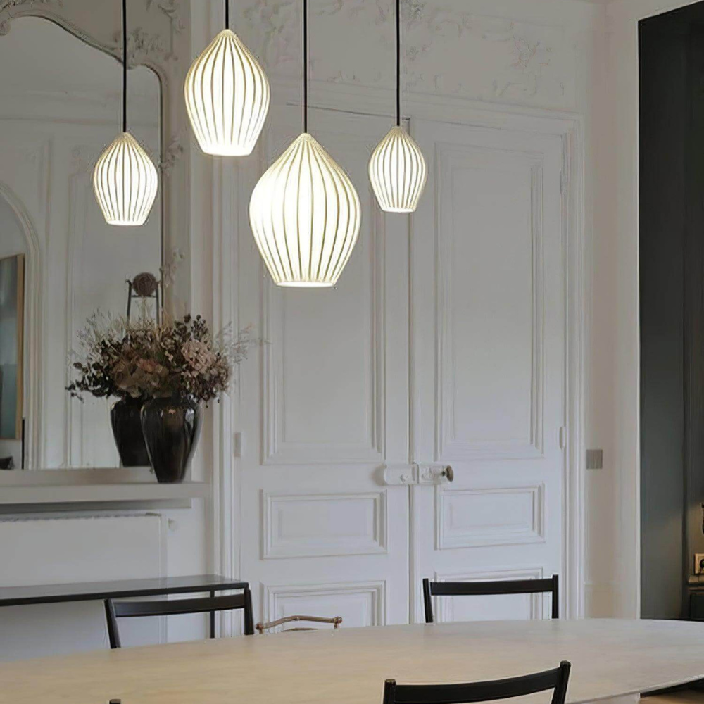 Ceramic Pendant Light with Ribbed Teardrop Shade - Modern Coastal