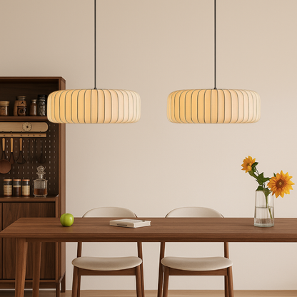 Pendant Light with Pleated Fabric Shade - Modern Mid Century Hanging