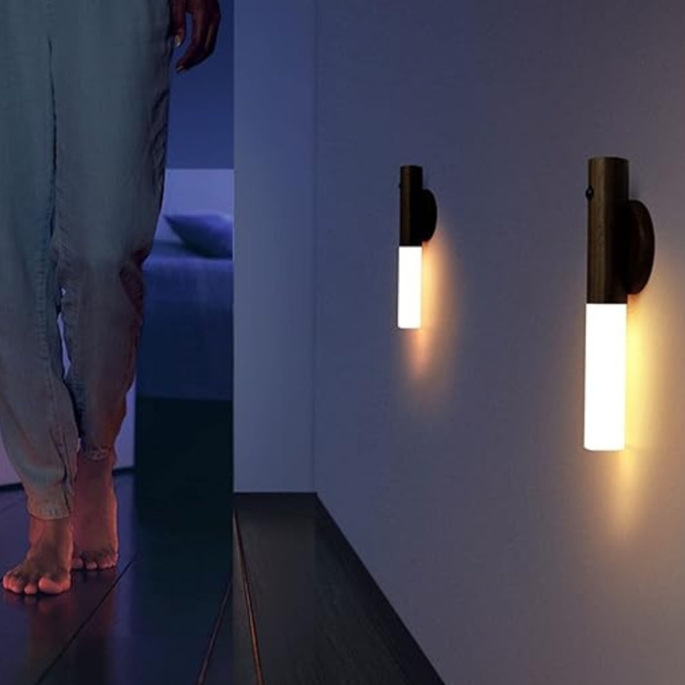 Wall Sconce with Motion Sensor LED - Modern Scandinavian Wood Style