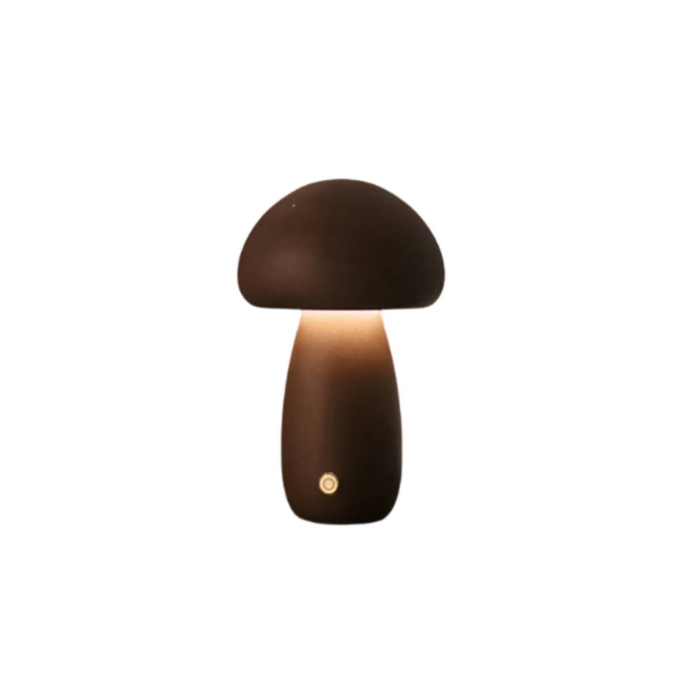 Cordless Mushroom Table Lamp in Carved Wood Mushroom - Rechargeable LED Style