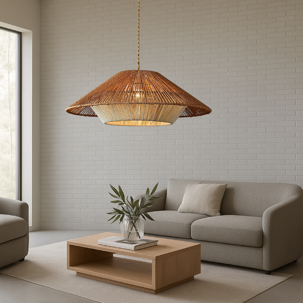 Pendant Light with Hemp Shade - Modern Bohemian Tiered Design