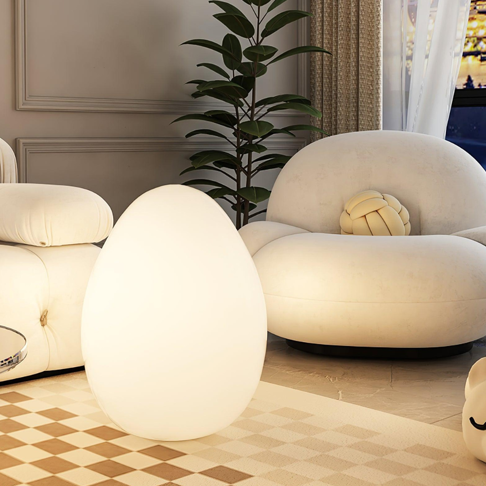 LED Floor Lamp with Sculptural Oval Egg Profile and Molded Plastic Shell