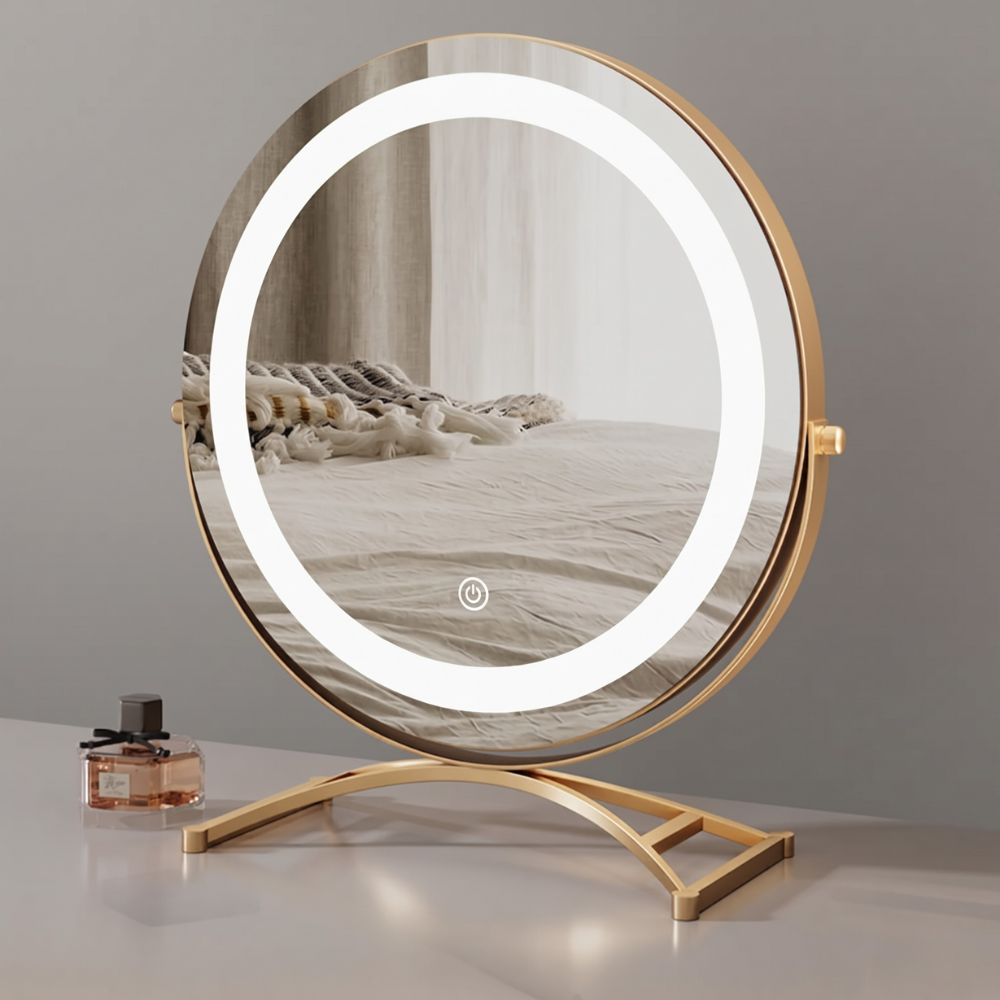 Smart Touch Lighted Makeup Mirror with 360° Rotation - Cordless Vanity Decor