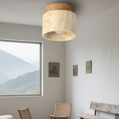 Modern Stone Ceiling Light - Travertine Flush Mount