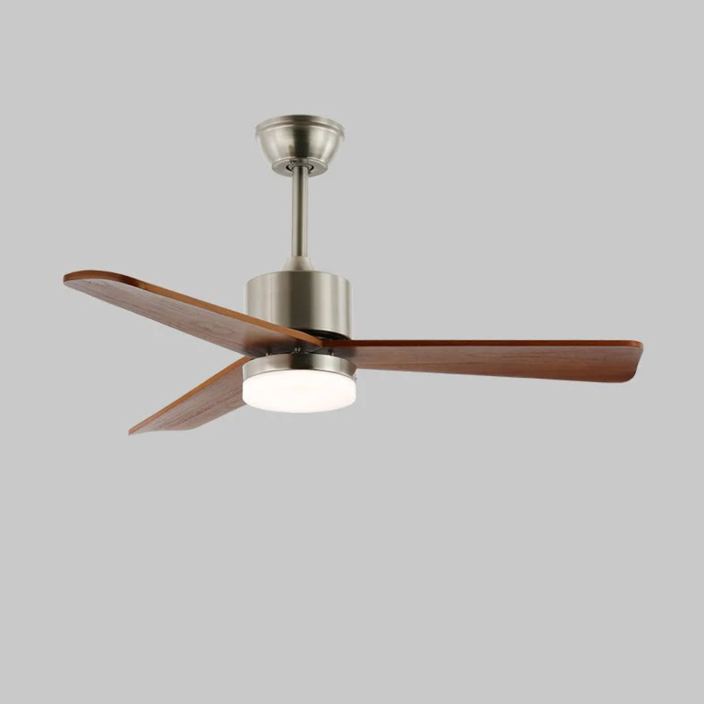 LED-Deckenventilator aus Metall und Holz mit 6-Gang-Fernbedienung – Modernes Design