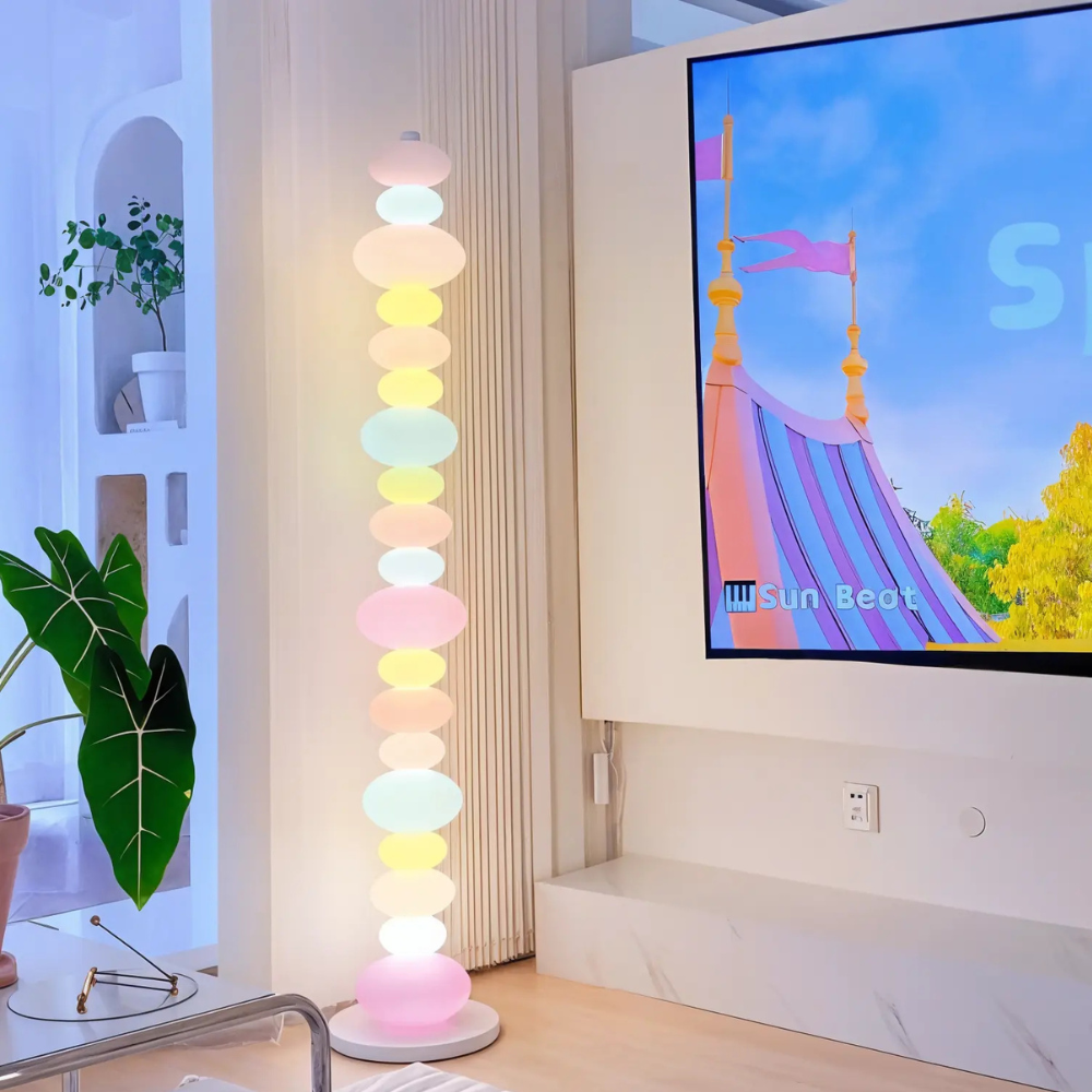 Floor Lamp with Stacked Blown Glass Totem Column and Solid Marble Base