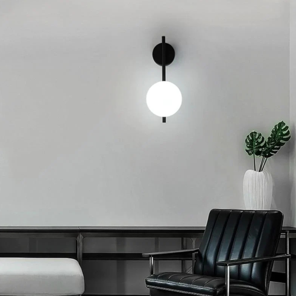 Linear Glass Globe Wall Sconce with Frosted Orb - Modern Nordic Style