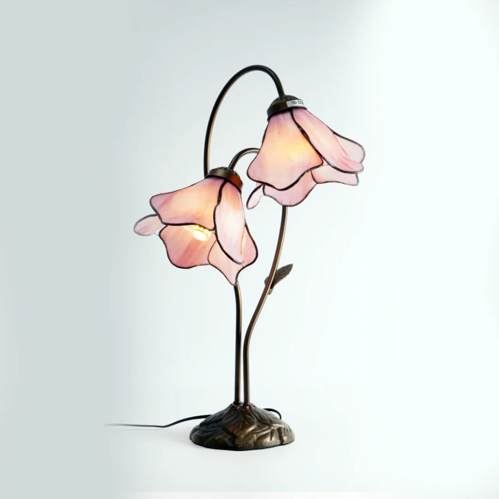 Table Lamp with Flower Glass Shades - Vintage Stained Glass Floral