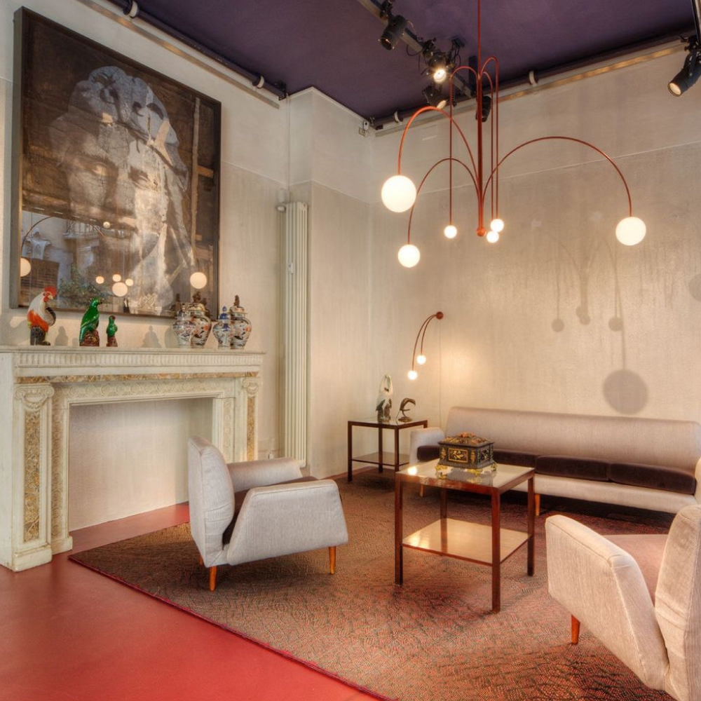 Chandelier with Arched Arms and Frosted Globes - Modern Mid Century