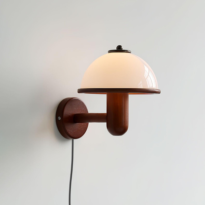 Mushroom Wall Sconce with Oak Wood Base - Mid Century Scandinavian