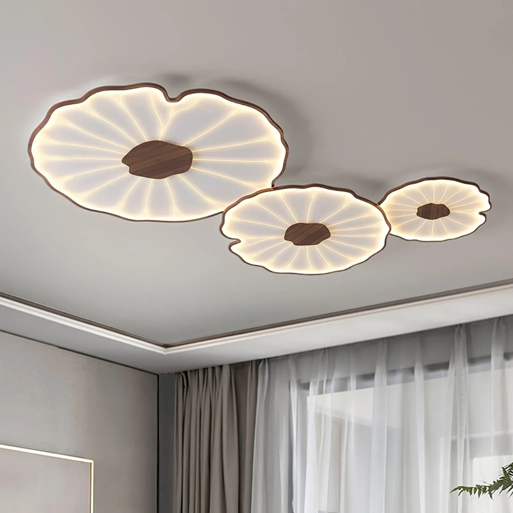 Flush Mount Ceiling Light with Wood Tone - Minimalist Japandi Botanical