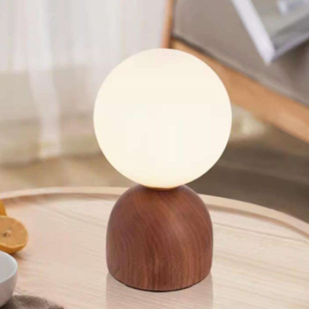 Glass Globe Table Lamp with Wood Base - Mid Century Modern Style