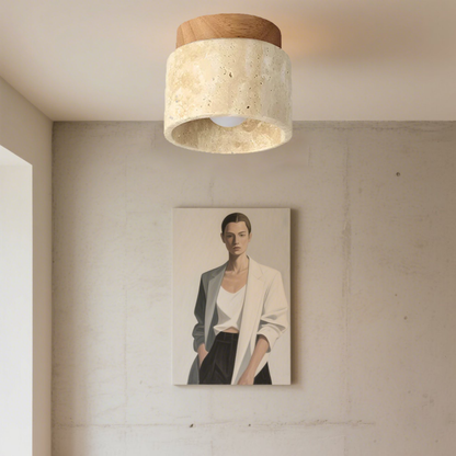 Modern Stone Ceiling Light - Travertine Flush Mount