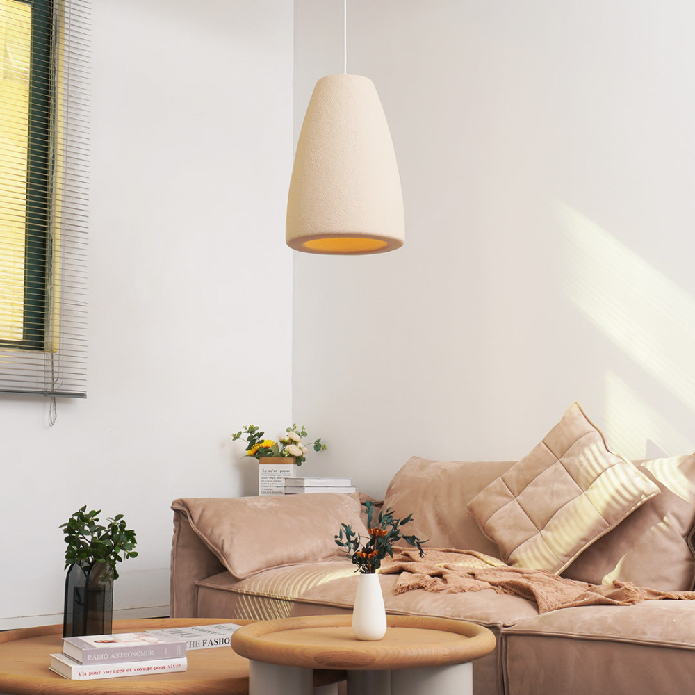 Pendant Light Fixture with Textured Stone Finish - Wabi Sabi Japandi