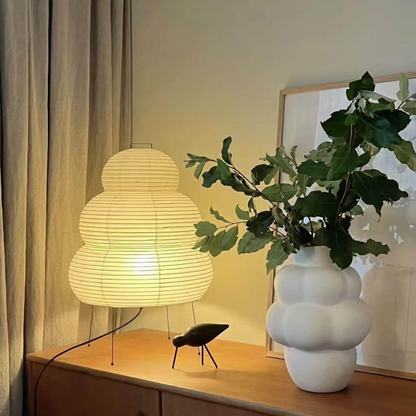 Japanese Rice Paper Table Lamp with Four Legs - Wabi Sabi Tiered Lantern