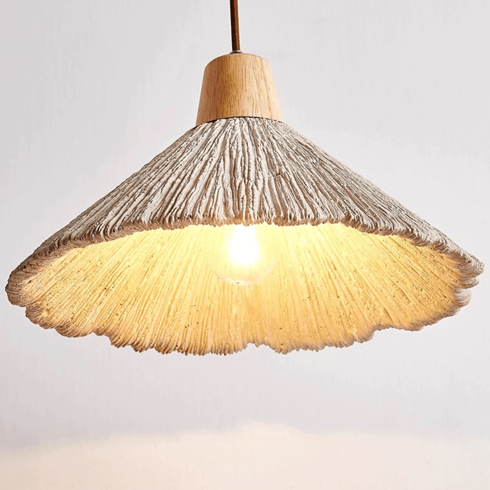 Wall Sconce with Textured Cement Shade and Wood Cap - Modern Japandi