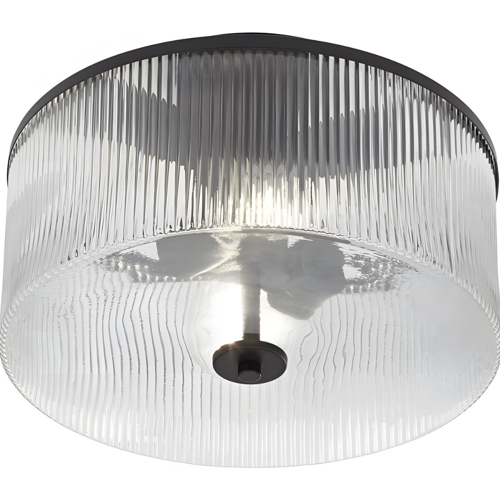 Modern Fluted Glass Drum Flush Mount - Ribbed Glass Ceiling Light