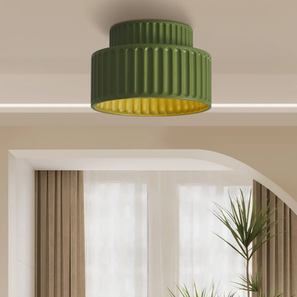 Modern Pleated Ceramic Flush Mount Ceiling Light - White Ribbed Lamp