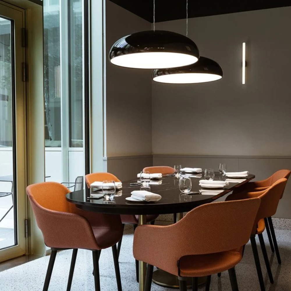 Aluminum Dome Pendant Light with Polycarbonate Diffuser - Mid Century