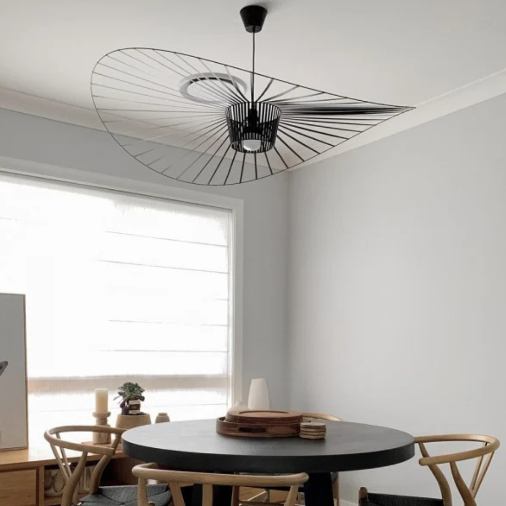 Ribbon Wave Pendant Light with Slotted Metal Frame - Modern Art Deco