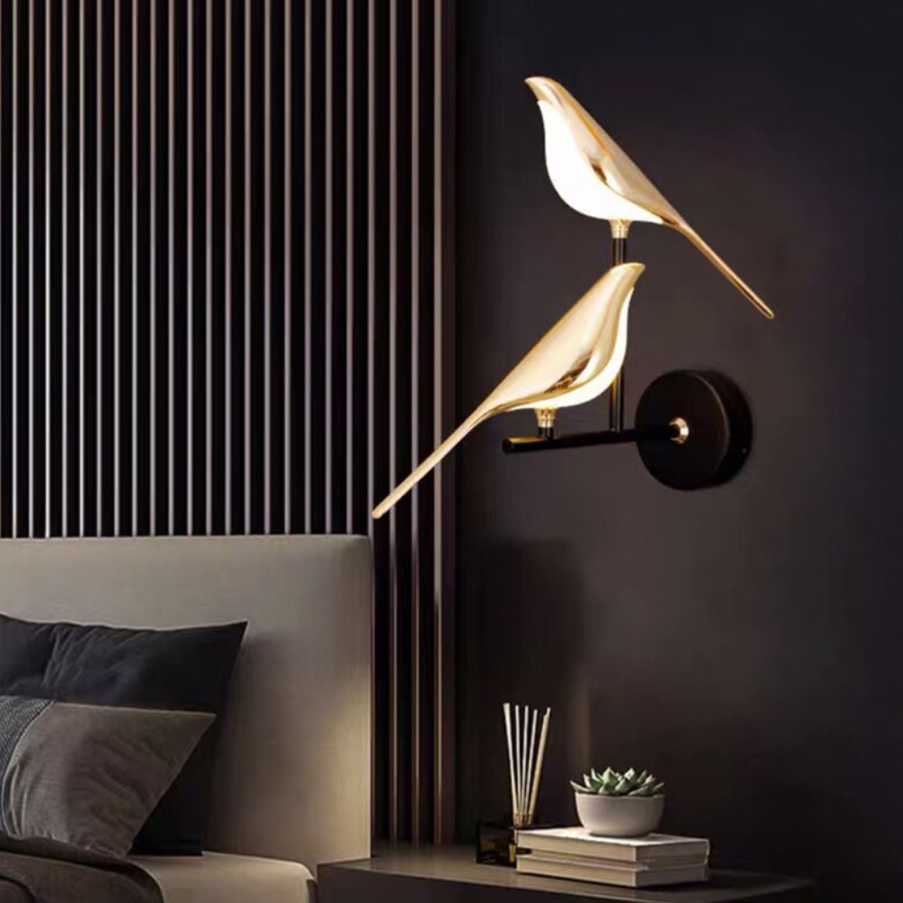 Bird Shape LED Wall Lamp - Nature Inspired Gold and Black Sconce