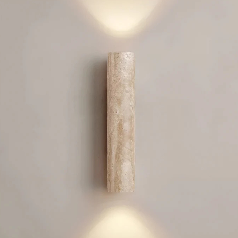 Moderne Travertin-Stein-Wandleuchte – Wabi-Sabi Wandleuchte mit zwei Lichtquellen