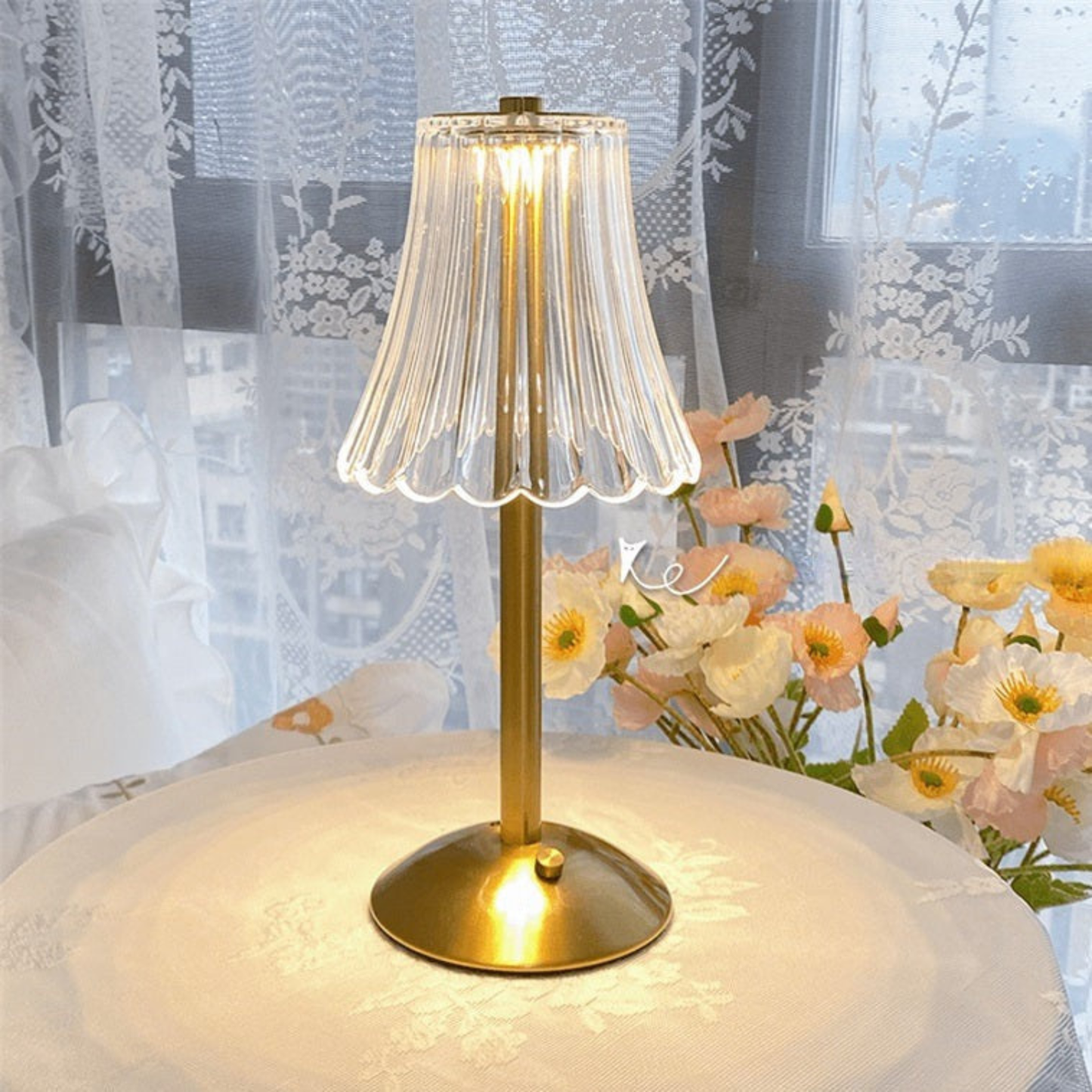 Ribbed Glass Cordless Crystal Table Lamp