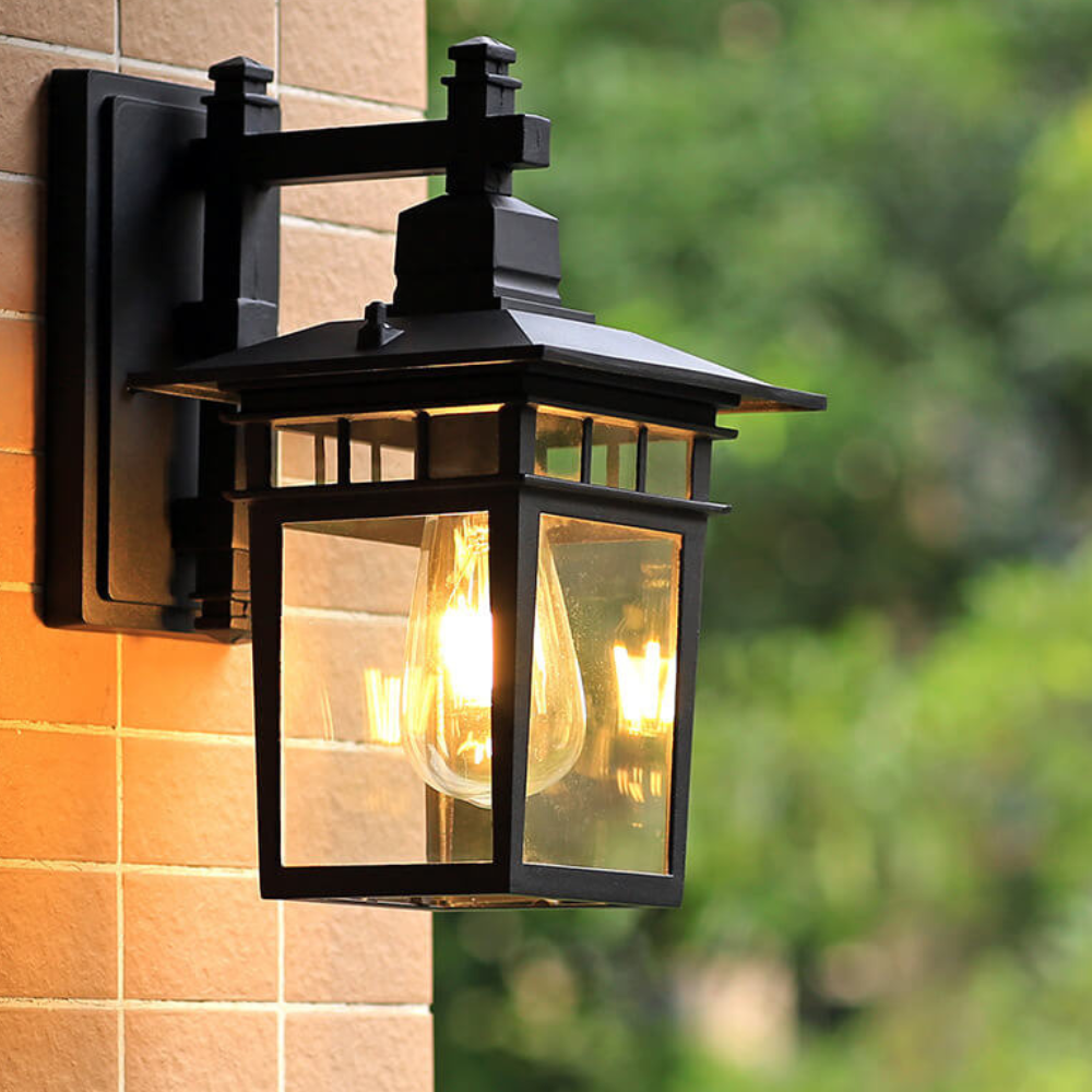 Die-Cast Aluminum Porch Light - Weather-Resistant Clear Glass Wall Lamp